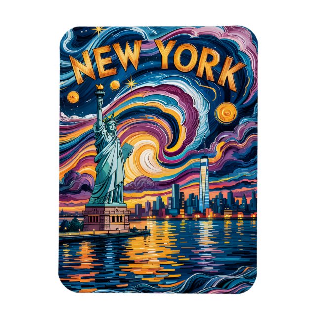 New York City Liberty in Van Gogh Style Travel Magnet (Vertical)