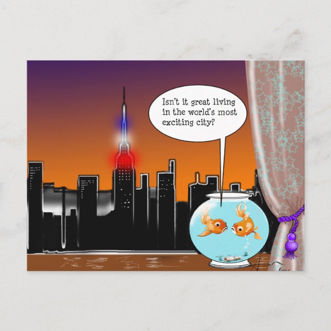 New York City Living Funny Fish Cartoon Postcard (Front)