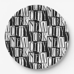 New York City Manhattan Black and White Deco Chic Paper Plate