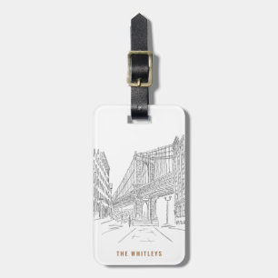 New York City Manhattan Bridge Sketch Luggage Tag