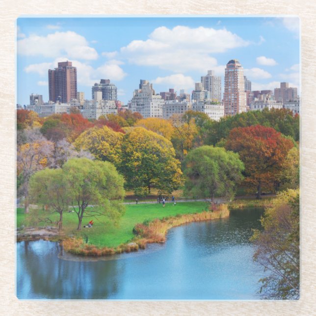 New York City Manhattan Central Park Panorama Glass Coaster (Front)