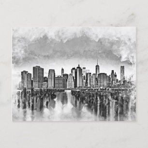 New York City Manhattan Skyline- black and white Holiday Postcard