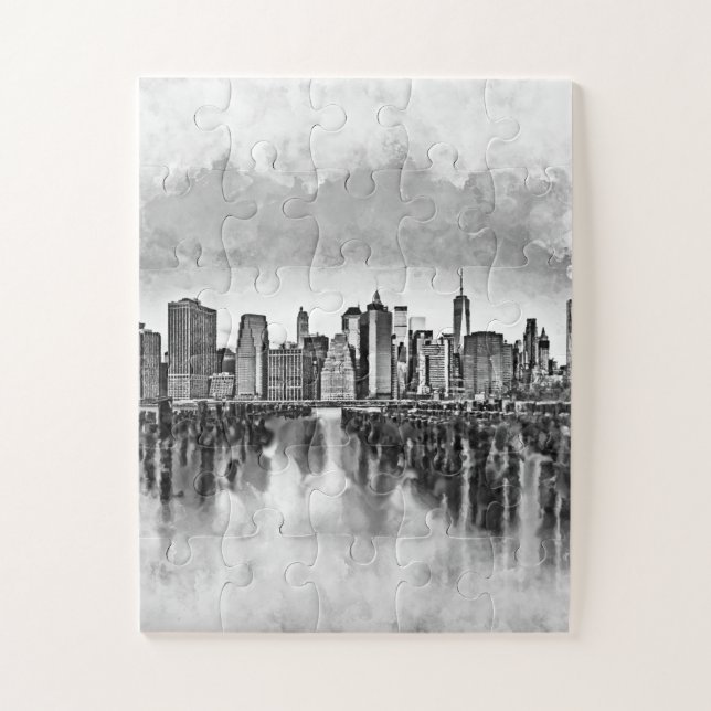 New York City Manhattan Skyline- black and white Jigsaw Puzzle (Vertical)