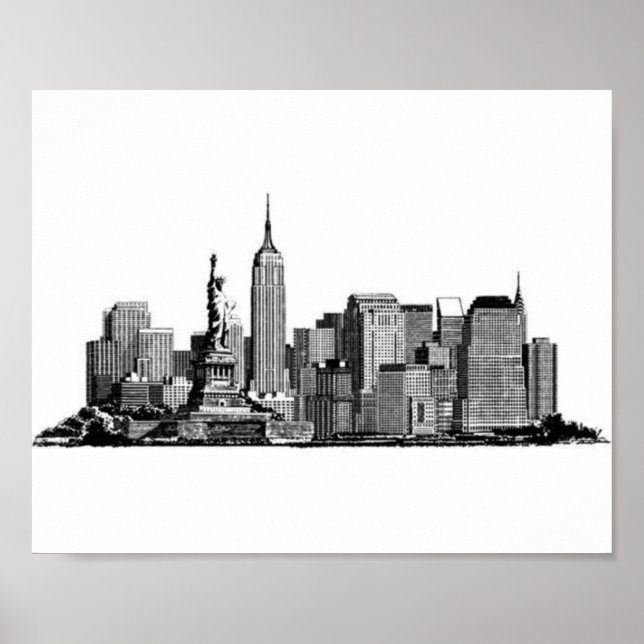 New York City Manhattan Skyline- black and white Poster (Front)