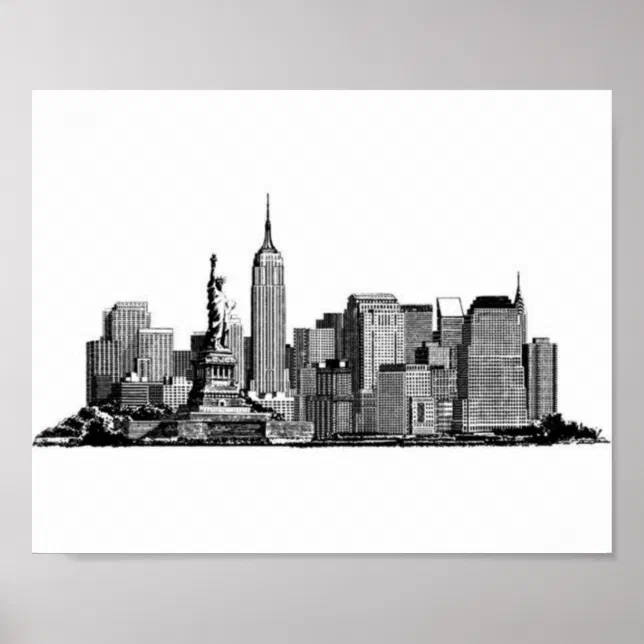 New York City Manhattan Skyline- black and white Poster | Zazzle