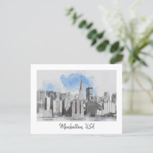New York City Manhattan Skyline Holiday Postcard