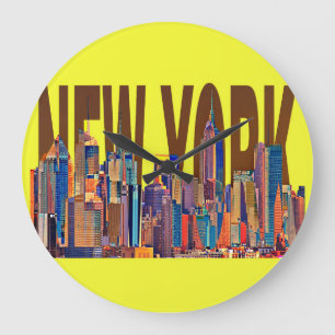 new york city Manhattan Skyline Large Clock
