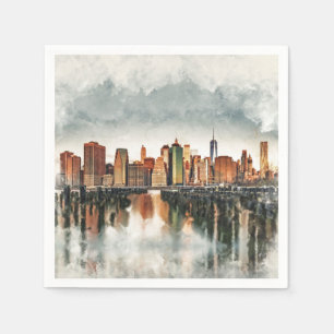 New York City Manhattan Skyline- mixed media Napkin