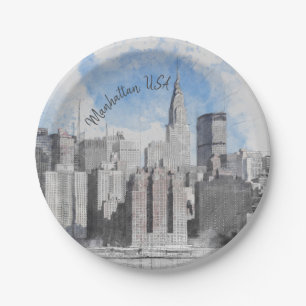 New York City Manhattan Skyline – Modern Paper Plate
