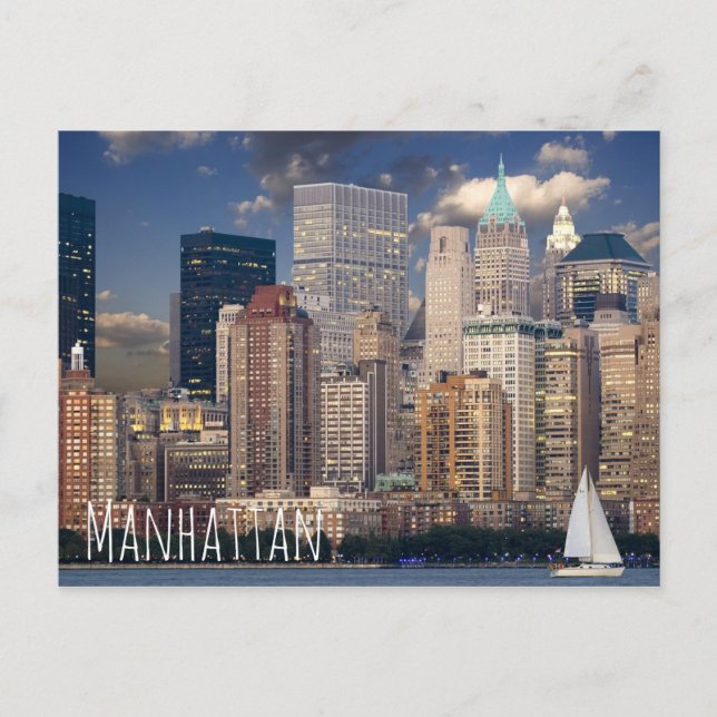 New York City Manhattan Skylne at Night Postcard (Front)