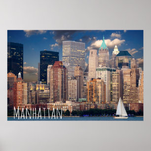 New York City Manhattan Skylne at Night Postcard Poster