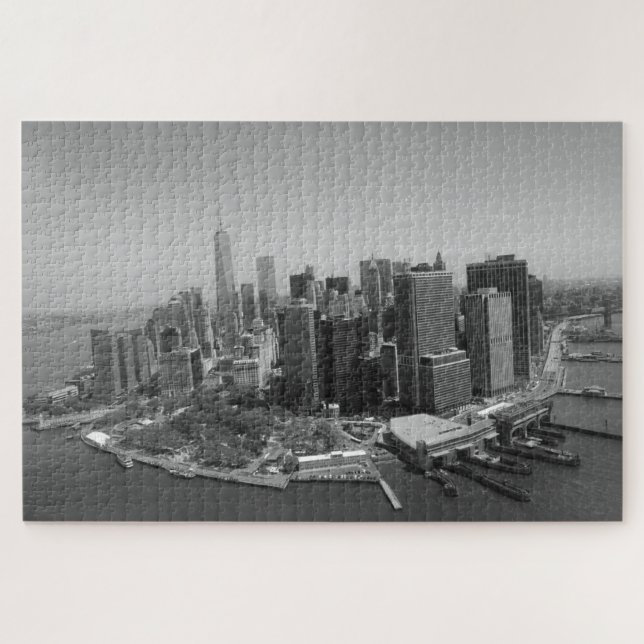 New York City Manhattan Skyscrappers Black White Jigsaw Puzzle (Horizontal)