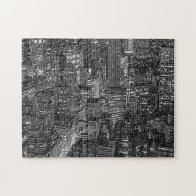 New York City Manhattan Skyscrappers Black White Jigsaw Puzzle (Horizontal)