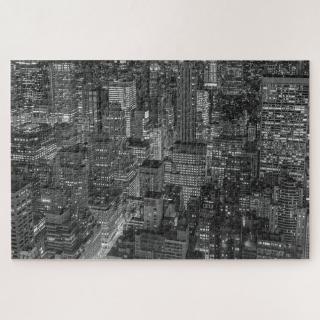 New York City Manhattan Skyscrappers Black White Jigsaw Puzzle (Horizontal)