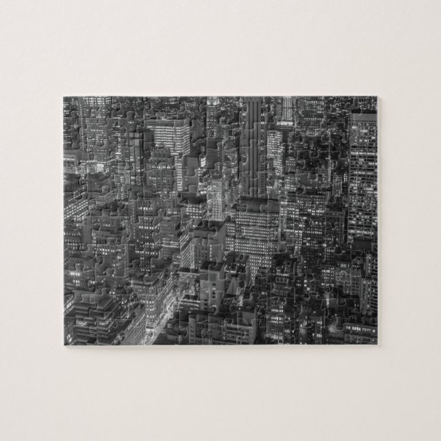 New York City Manhattan Skyscrappers Black White Jigsaw Puzzle (Horizontal)