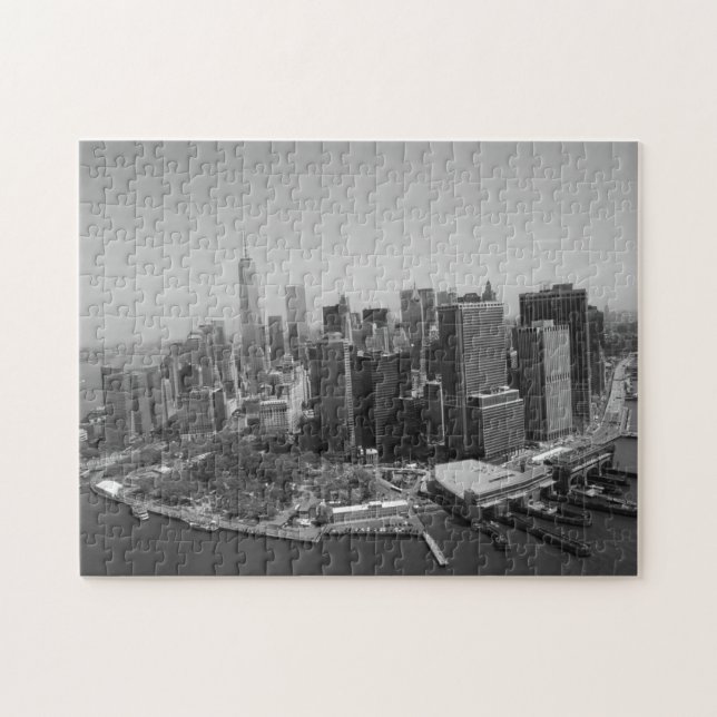 New York City Manhattan Skyscrappers Black White Jigsaw Puzzle (Horizontal)