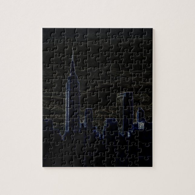 New York City Manhattan Skyscrappers Dark Night Jigsaw Puzzle (Vertical)