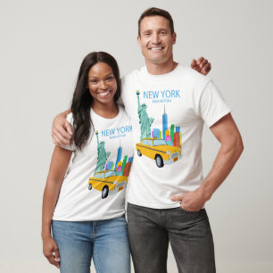 New York City Manhattan Statue Skyscrapers Taxi T-Shirt