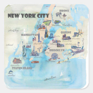 New York City Manhattan Vintage Travelposter Map Square Sticker
