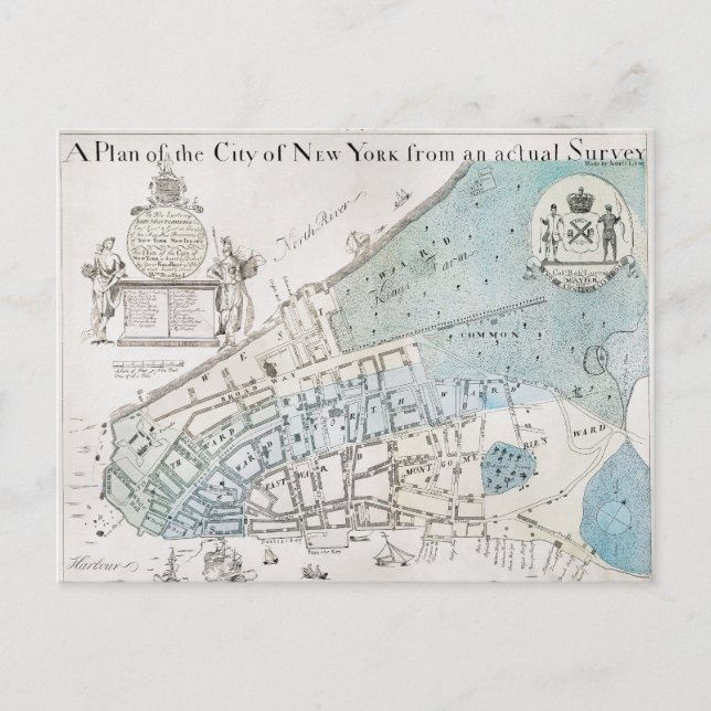New York City Map, 1728 Postcard (Front)