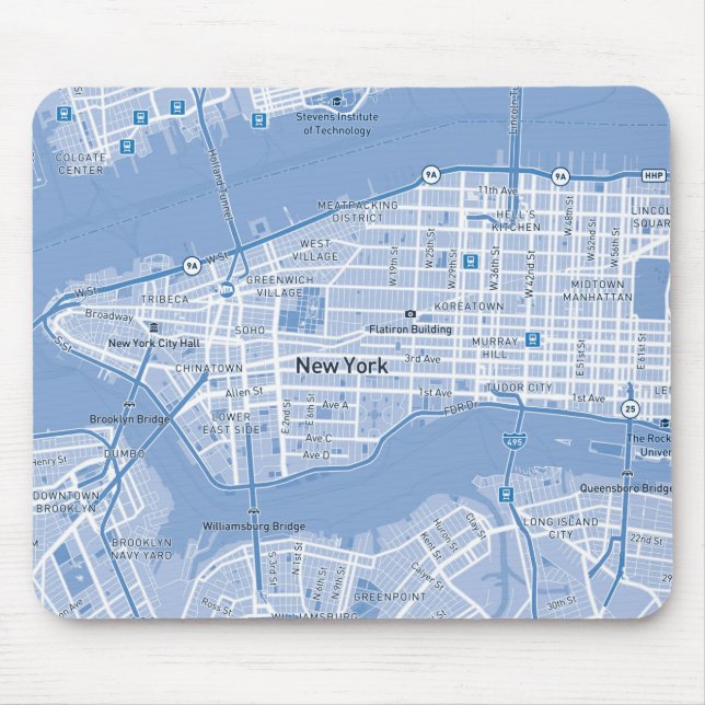 New York City Map (Blue) Mouse Mat (Front)