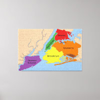 New York City Map Boroughs Stretched Canvas Print