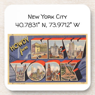 New York City Map Coordinates Vintage Style Coaster