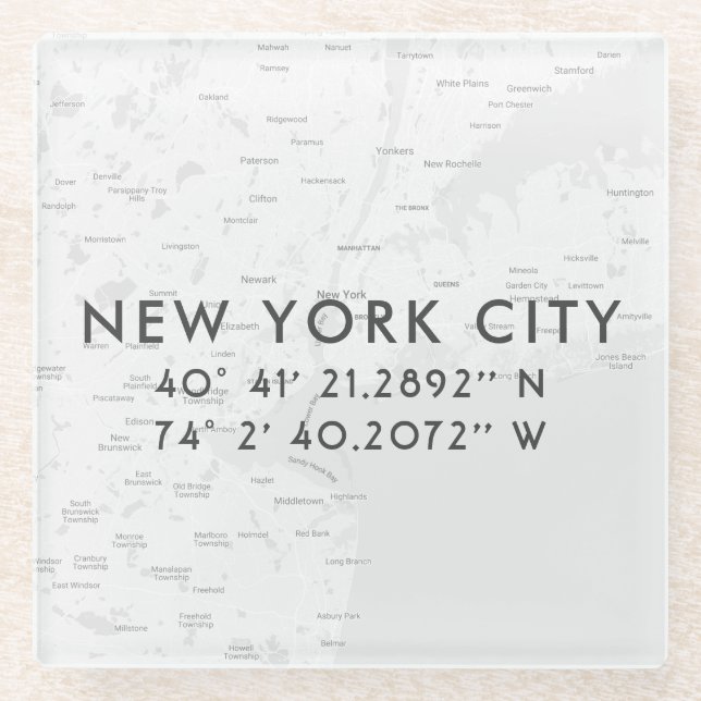 New York City Map Custom Coordinates Glass Coaster (Front)