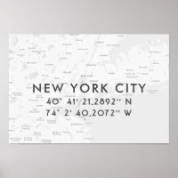 New York City Map Custom Coordinates | Light Gray