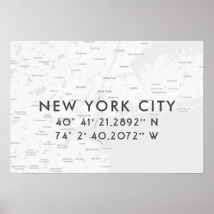 New York City Map Custom Coordinates   Light Gray Poster