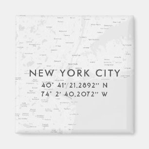 New York City Map Custom Coordinates   Light Grey Magnet