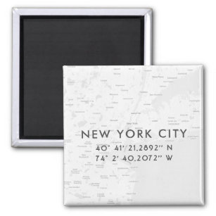New York City Map Custom Coordinates   Light Grey Magnet