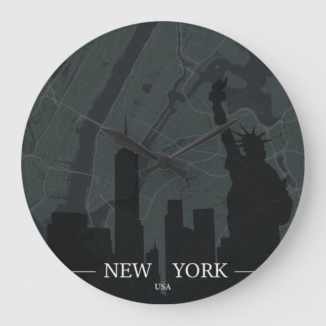 New York City Map Large Clock (Front)