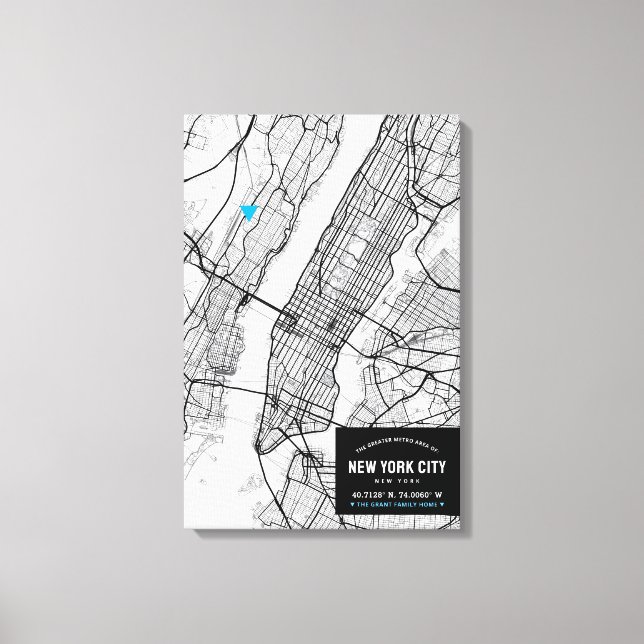 New York City Map + Mark Your Location Canvas Print (Front)
