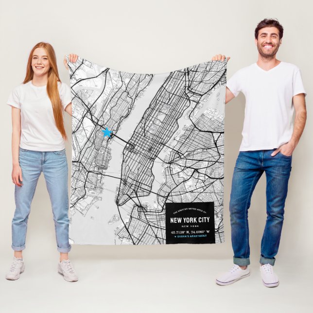 New York City Map + Mark Your Location Fleece Blanket (In Situ)