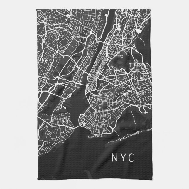 New York City Map | NYC | Black & White Tea Towel (Vertical)