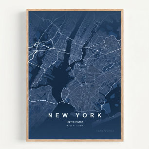New York City Map NYC Blue Wall art Poster Gift