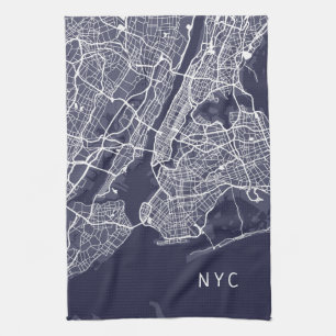 New York City Map   NYC   Navy Blue Tea Towel