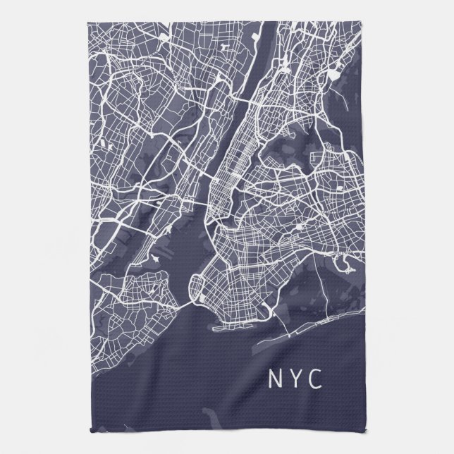 New York City Map | NYC | Navy Blue Tea Towel (Vertical)