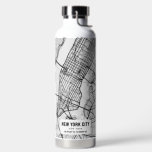 New York City Map Water Bottle<br><div class="desc">A fun custom water bottle featuring a map of the city of New York City, and its unique layout. In front of this is the name of the city, state, and latitude and longitude coordinates. You can use a quick google search to find the correct numbers to paste into the...</div>