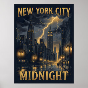 New York City Midnight Gothic Travel Poster