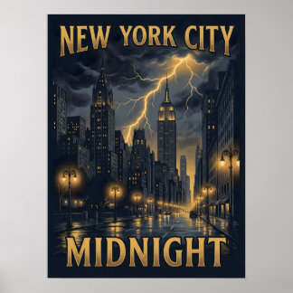 New York City Midnight Gothic Travel Poster