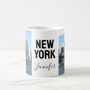 New York City Modern Two Photos Name Script Coffee Mug