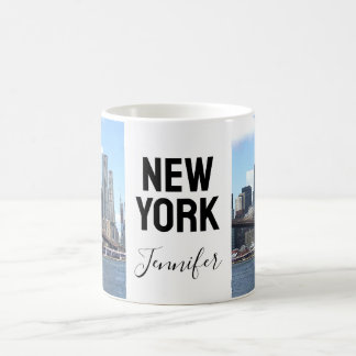 New York City Modern Two Photos Name Script Coffee Mug
