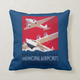 New York City Municipal Airport Vintage Poster Cushion