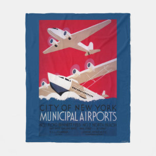 New York City Municipal Airport Vintage Poster Fleece Blanket