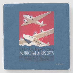 New York City Municipal Airport Vintage Poster Stone Coaster