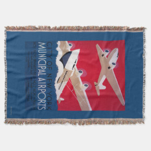 New York City Municipal Airport Vintage Poster Throw Blanket