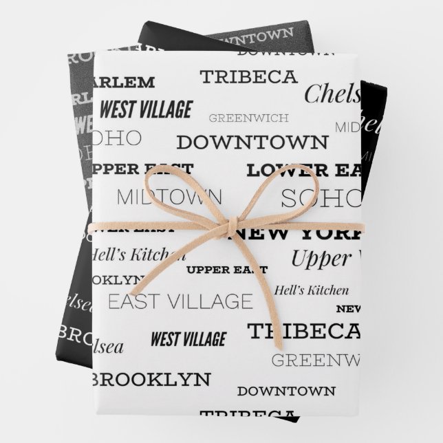 New York City Neighbourhoods Wrapping Paper Sheet (In situ)