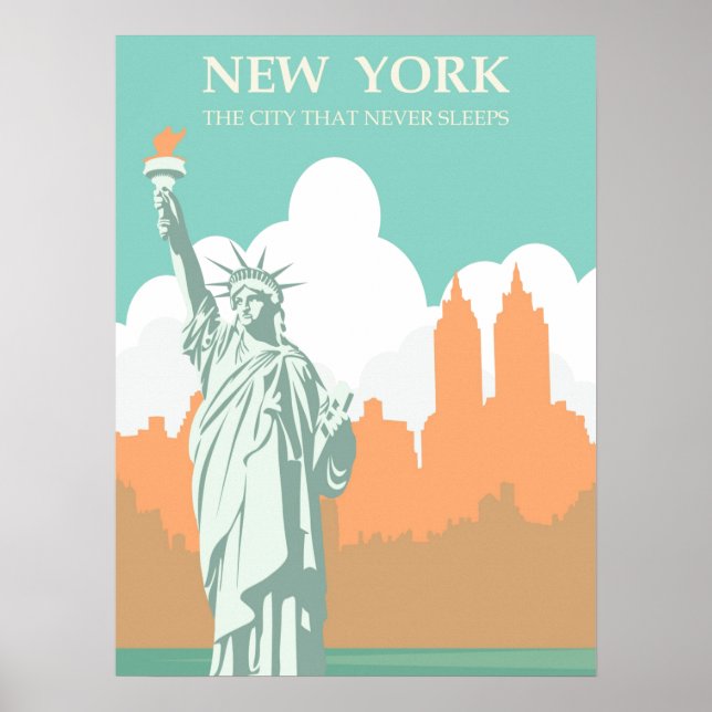 New York City Never Sleeps Vintage Poster (Front)